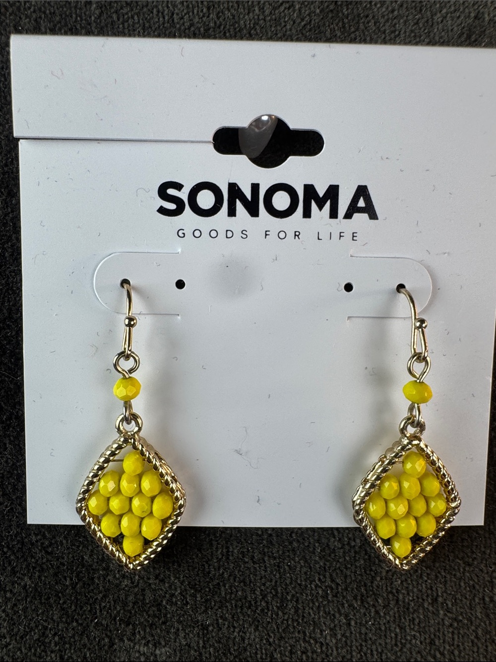 0411-SONOMA Yellow Beaded Drop Earrings with Gold-Tone Frame‎